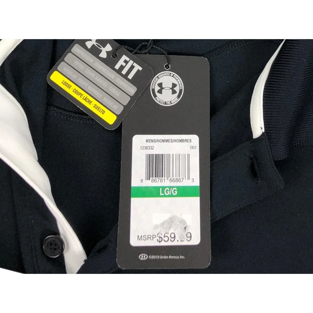 Under Armour Mens Large Polo Shirt Golf Black Short Sleeve Stretch NWT $59.99